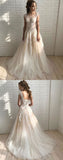 Elegant A Line Tulle Lace Long Prom Dresses,Unique Wedding Dress HZ0527