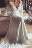 Romantic Boho V Neck Lace Appliques Long Sleeve Beach Wedding Dress HZ0527