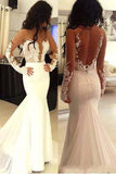 Beautiful Long Sleeves See Through Mermaid Lace Appliques Wedding Dresses With Trailing HZ0527