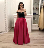 Hot Pink Satin Long Prom Gown With Pockets, Simple Beaded Evening Dresses With Black Top HZ0527