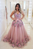 A Line Broad Strap Floral Appliqued Long Cheap Prom Dresses Evening Dress HZ0527