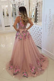 A Line Broad Strap Floral Appliqued Long Cheap Prom Dresses Evening Dress HZ0527