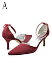 Burgundy Ankle Strap Comfy Close Toe Wedding Dress For Women HZ0527