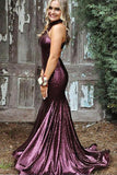 Mermaid Purple Sequin Evening Dresses ,Cheap Mermaid Prom Dresses HZ0527