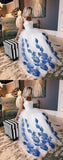 White Scoop Tulle Blue Lace Long Prom Dress, Evening Dress HZ0527