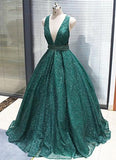 Shinny Green Sequined Ball Gown Cheap Prom Dress, Quinceanera Dresses HZ0527