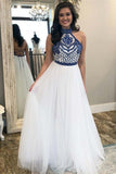 A Line Off White Halter Prom Dresses Cheap Long Formal Party Dress HZ0527