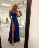 Royal Blue Spaghetti Strap A Line Prom Dress Sexy Long Split Party Dresses HZ0527