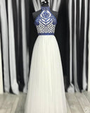 A Line Off White Halter Prom Dresses Cheap Long Formal Party Dress HZ0527