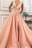 Charming V neck Long Prom Dress,Tulle Evening Party Dress with Flower HZ0527