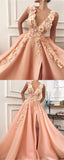 Charming V neck Long Prom Dress,Tulle Evening Party Dress with Flower HZ0527