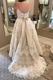 Ivory A-Line Spaghetti Straps Plus Size Wedding Dress with Lace Appliques HZ0527