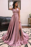 Cheap Simple Spaghetti Strap Long Prom Dresses Side Slit HZ0527