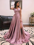 Cheap Simple Spaghetti Strap Long Prom Dresses Side Slit HZ0527
