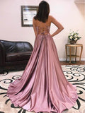 Cheap Simple Spaghetti Strap Long Prom Dresses Side Slit HZ0527