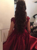 Ball Gown Burgundy Sleeveless Off the Shoulder Lace Applique Prom Dresses HZ0527