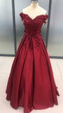 Ball Gown Burgundy Sleeveless Off the Shoulder Lace Applique Prom Dresses HZ0527