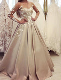 Gorgeous Bateau A Line Appliques Prom Dress with Long Sleeves HZ0527