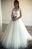 Vintage Lace Top Cap Sleeves Tulle Simple Ball Gown Wedding Dresses HZ0527