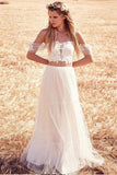 Two Piece Off the Shoulder Cheap Tulle Beach Wedding Dresses HZ0527