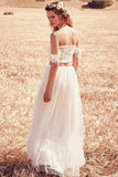 Two Piece Off the Shoulder Cheap Tulle Beach Wedding Dresses HZ0527