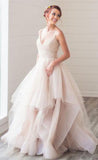 Simple A-line V-neck Spaghetti Straps Long Wedding Dress HZ0527