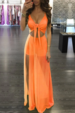Promfast Trendy Twisted High Slit Maxi Romper Dress HZ0527