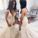 Modest Mermaid Ivory Sexy Sleeveless Lace Wedding Dresses HZ0527