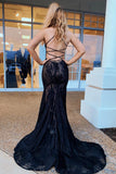 Mermaid Lace Spaghetti Straps Prom Dress, Long Navy Formal Evening Dresses HZ0527