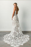 New Arrival Lace Backless V Neck Ivory Spaghetti Straps Beach Wedding Dresses HZ0527