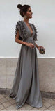 Boho Colorful V Neck A Line Cheap Bridesmaid Dress, Long Modest Dresses HZ0527