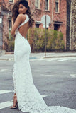 Sexy Mermaid High Neck Sleeveless Lace Backless Wedding Dress,Modest Bride Gowns HZ0527