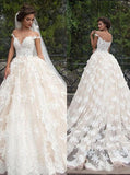 Romantic Jewel Cap Sleeves Ball Gown Wedding Dress with Lace Top HZ0527