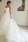 Adorable Sweetheart Tulle A Line Court Train Off White Wedding Dress with Flower HZ0527