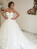 Adorable Sweetheart Tulle A Line Court Train Off White Wedding Dress with Flower HZ0527