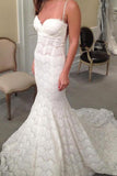 Mermaid Sweetheart Spaghetti Straps Lace Backless Court Train Wedding Dress HZ0527
