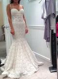 Mermaid Sweetheart Spaghetti Straps Lace Backless Court Train Wedding Dress HZ0527