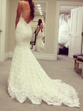 Mermaid Sweetheart Spaghetti Straps Lace Backless Court Train Wedding Dress HZ0527