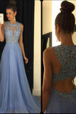 Lace Applique Beads Formal Long Chiffon A Line Prom Dresses HZ0527