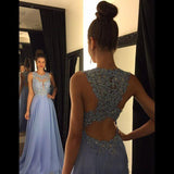 Lace Applique Beads Formal Long Chiffon A Line Prom Dresses HZ0527