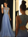 Lace Applique Beads Formal Long Chiffon A Line Prom Dresses HZ0527