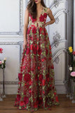 Red Floral Embroidery See Through Long Elegant Formal Prom Dresses HZ0527