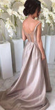 Silver Long A Line Taffeta Bridesmaid Dresses, Best Elegant V neck Bridesmaid Gown HZ0527