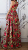 Red Floral Embroidery See Through Long Elegant Formal Prom Dresses HZ0527