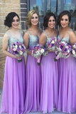 A Line Chiffon Beading Bridesmaid Dresses,Spaghetti Straps Long Bridesmaid Dress HZ0527