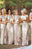 Sexy Short Sleeves Sequins Bling Long Bridesmaid Dresses 2025 HZ0527