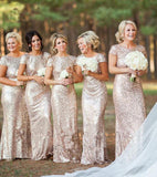 Sexy Short Sleeves Sequins Bling Long Bridesmaid Dresses 2025 HZ0527