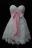 Elegant Short Beaded Lace Homecoming Dresses With Pink Belt HZ0527
