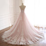Pink Spaghetti Straps Tulle Prom Dress with Lace Appliques, A Line Formal Evening Party Dresses HZ0527