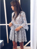 A-Line Crew Long Sleeve Above Knee Grey Lace Homecoming Dress HZ0527